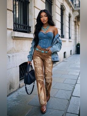 Fashion Nova Brown Distressed Straight Jeans